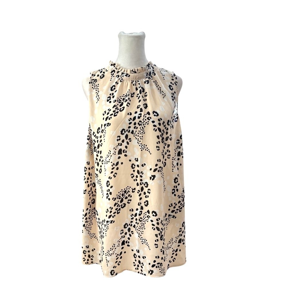 Torrid‎ Cream Leopard Print Ruffle Neck Sleeveless Tunic Top Women's Size 2